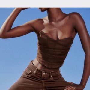 Zara Brown Mesh Corset Women Top